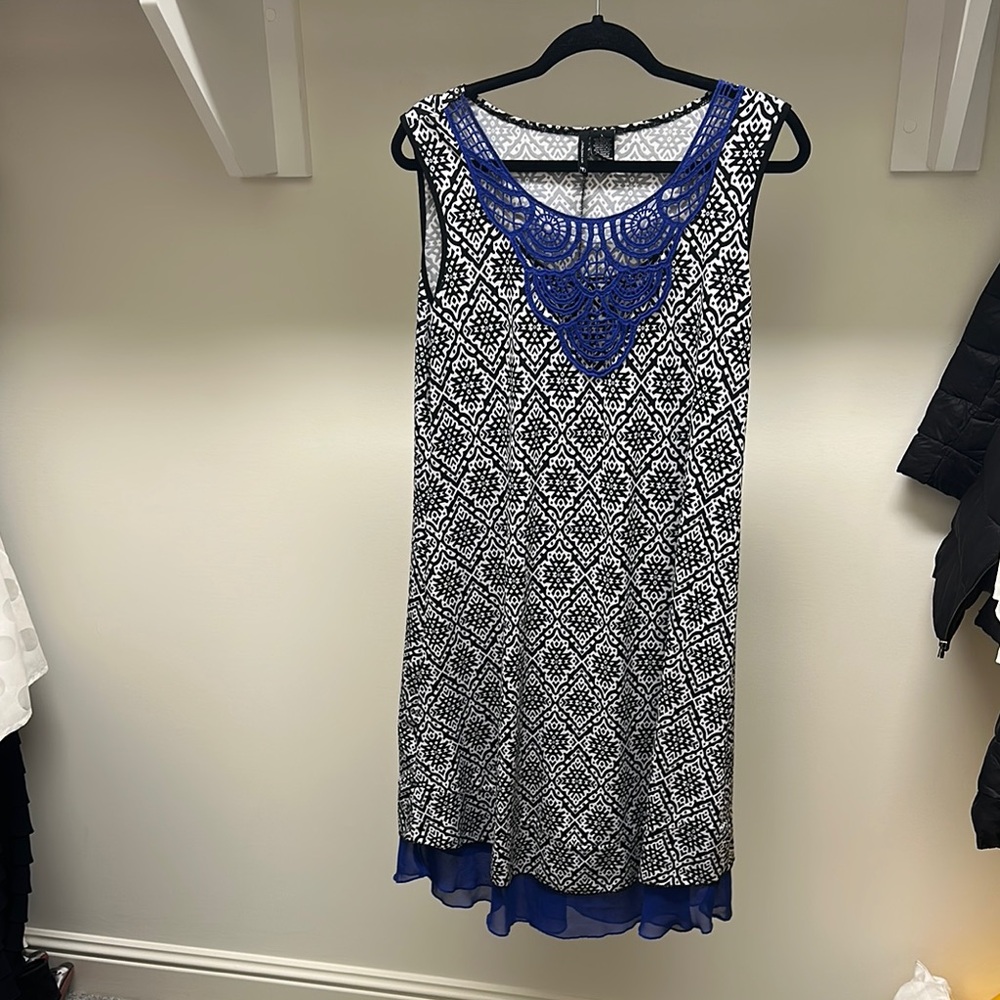 Elegant Blue and Black Lace Dress